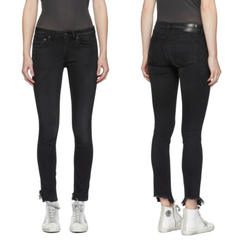 R13 Alison Skinny Uneven Hem Jeans in Starford Clean (black) - 26